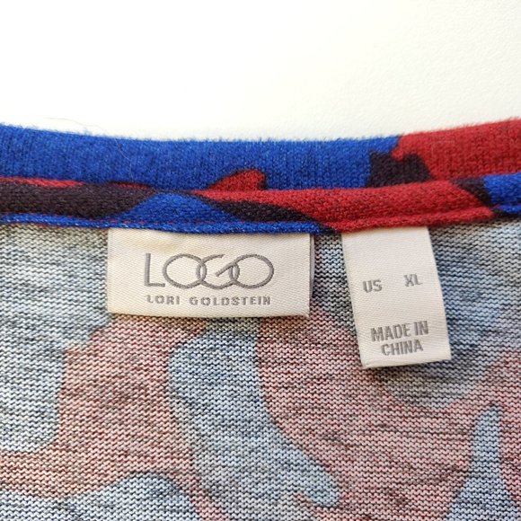 LOGO by Lori Goldstein Printed Tunic Top Size XL Red Blue Asymmetrical Pocket - Picture 6 of 7